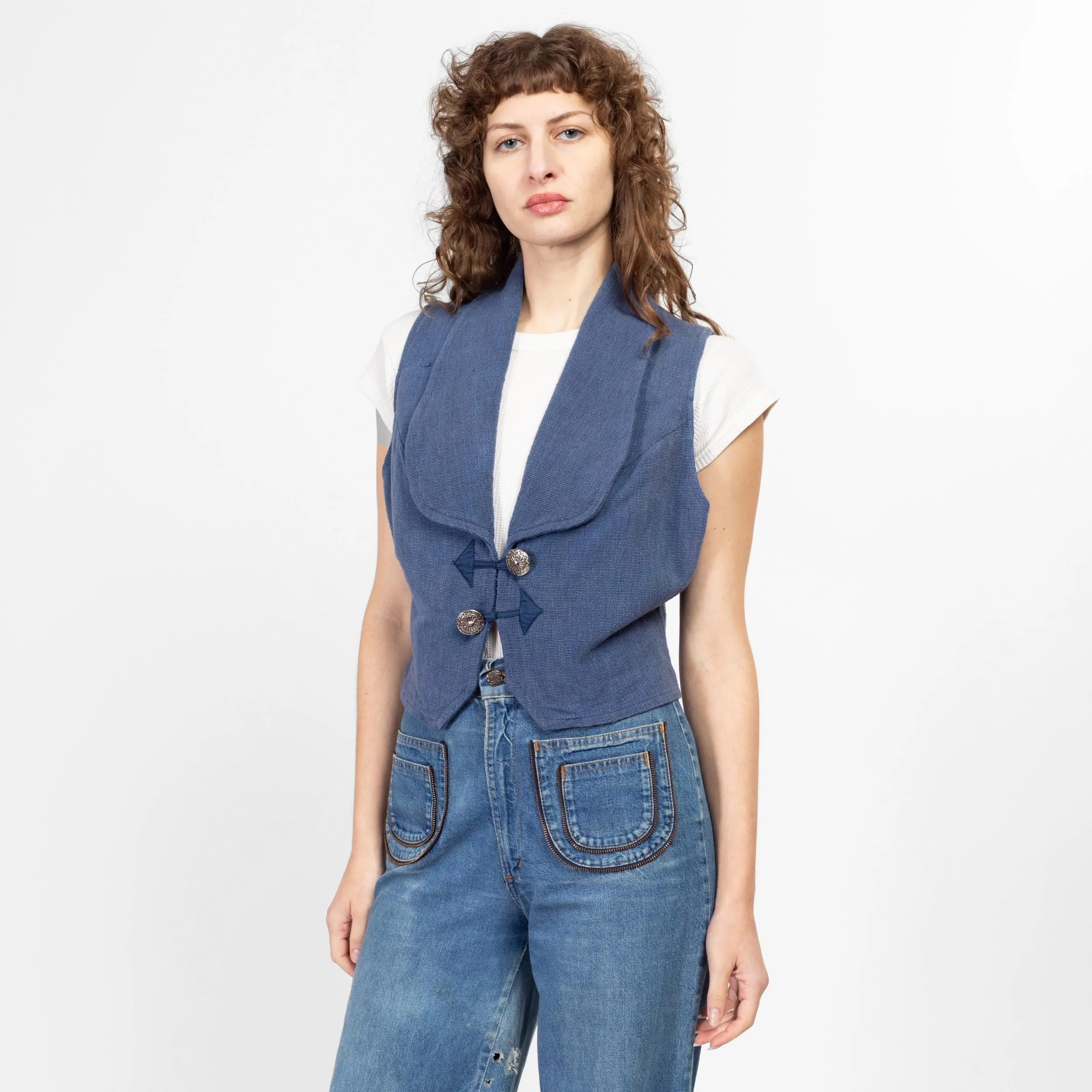 Med-Lrg 90s Southwestern Slate Blue Woven Vest