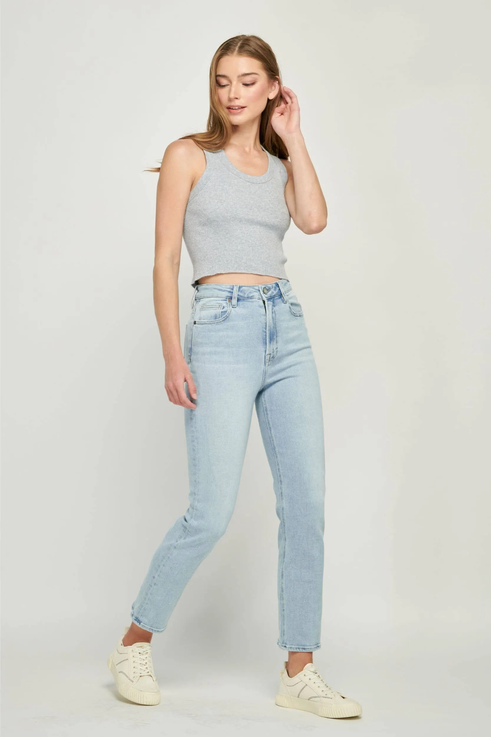 Medium Light Clean Classic Stretch Mom Jean