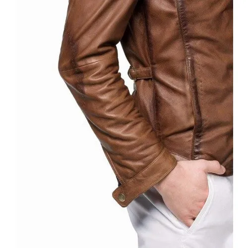 Men Designer Leather Jackets Tan Brown R1