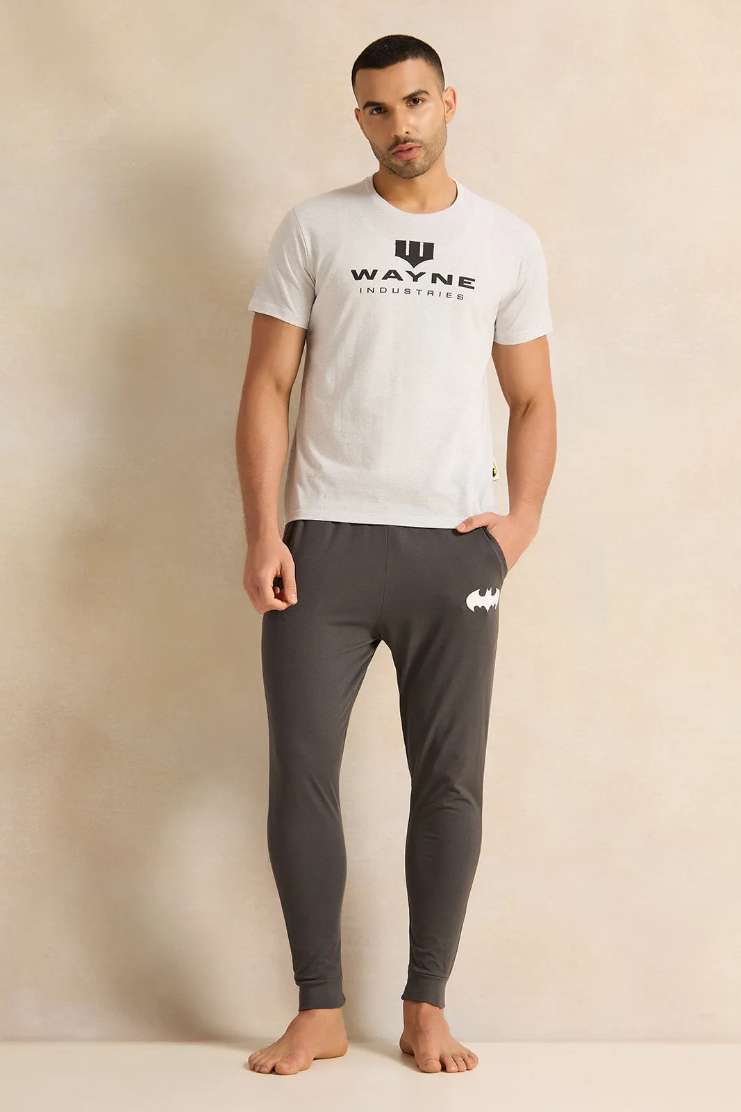 Men Grey Printed Pyjama Set (2 Piece)