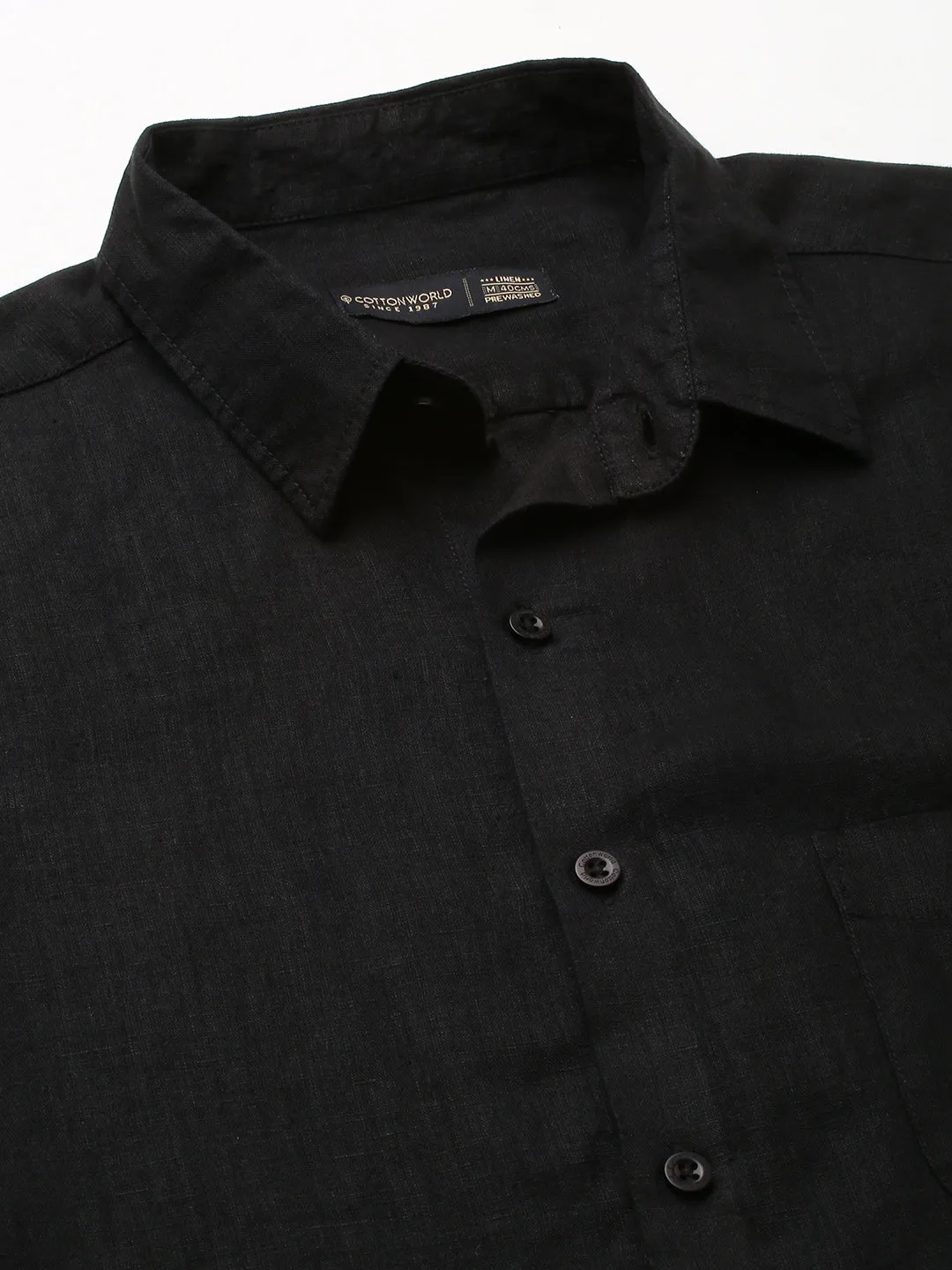 Men's Black 100% Linen Regular Fit Shirt