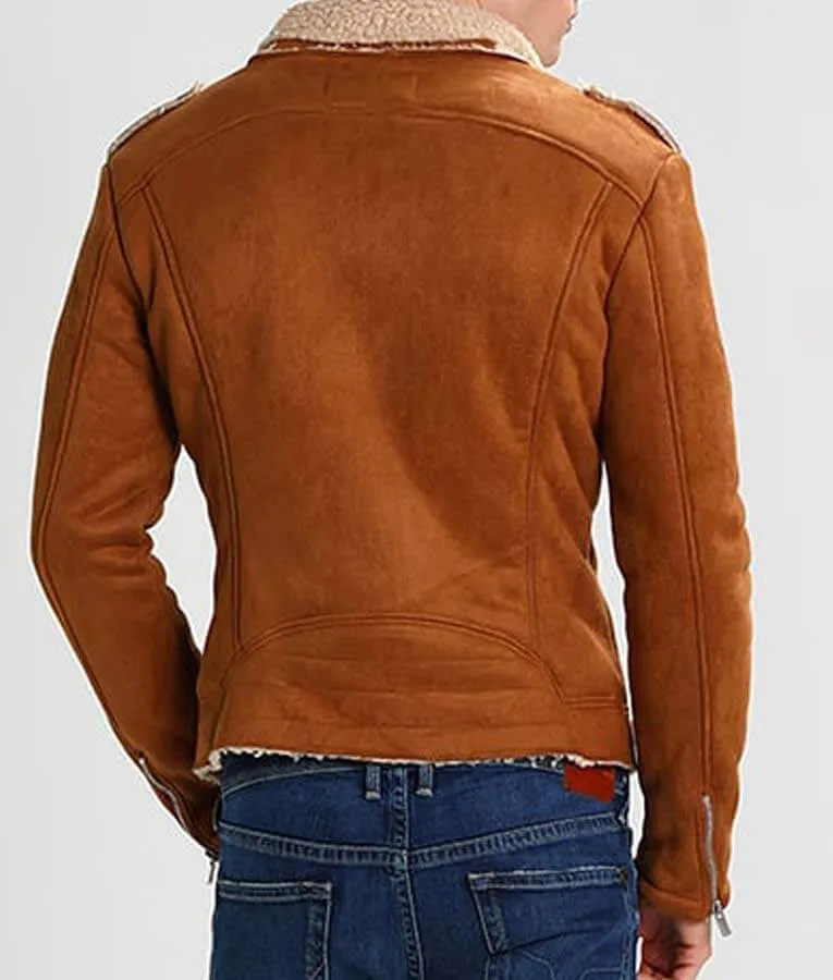 Mens Camel Suede Motorcycle Jacket