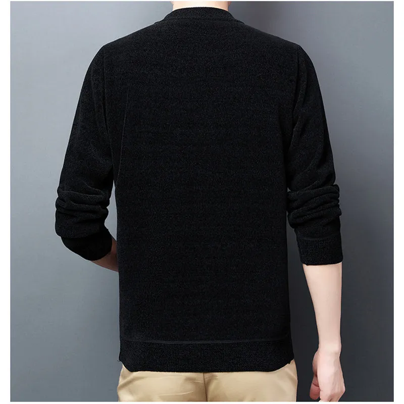 Men's Chenille Sweater Winter Half High Neck Thickened Warm Embroidered Sweater