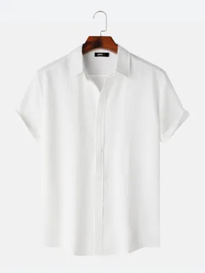 Mens Comfortable Breathable Non-allergenic Cotton Short Sleeve Button Up Natural Soft Plain Shirt
