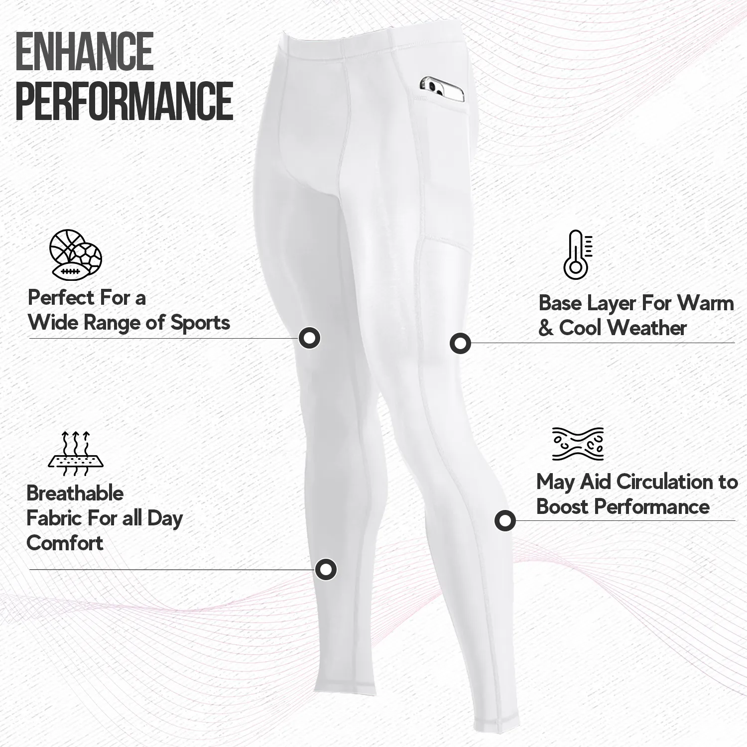 Men's Compression Pants W/ Pockets - White