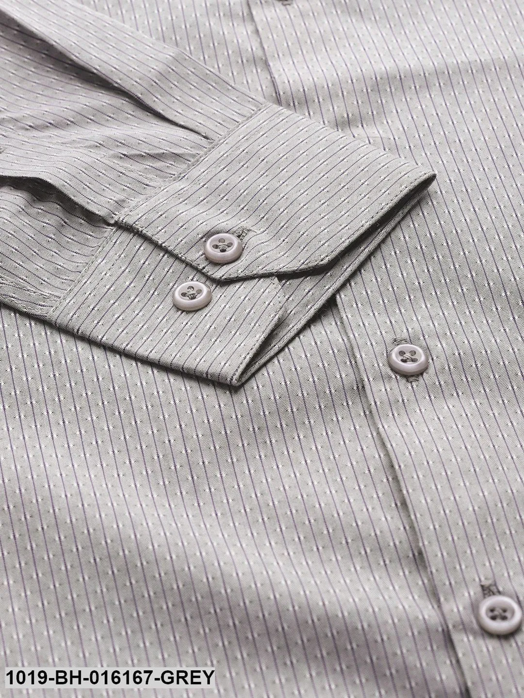 Men's Cotton Grey & Off White Striped Formal Shirt - Sojanya