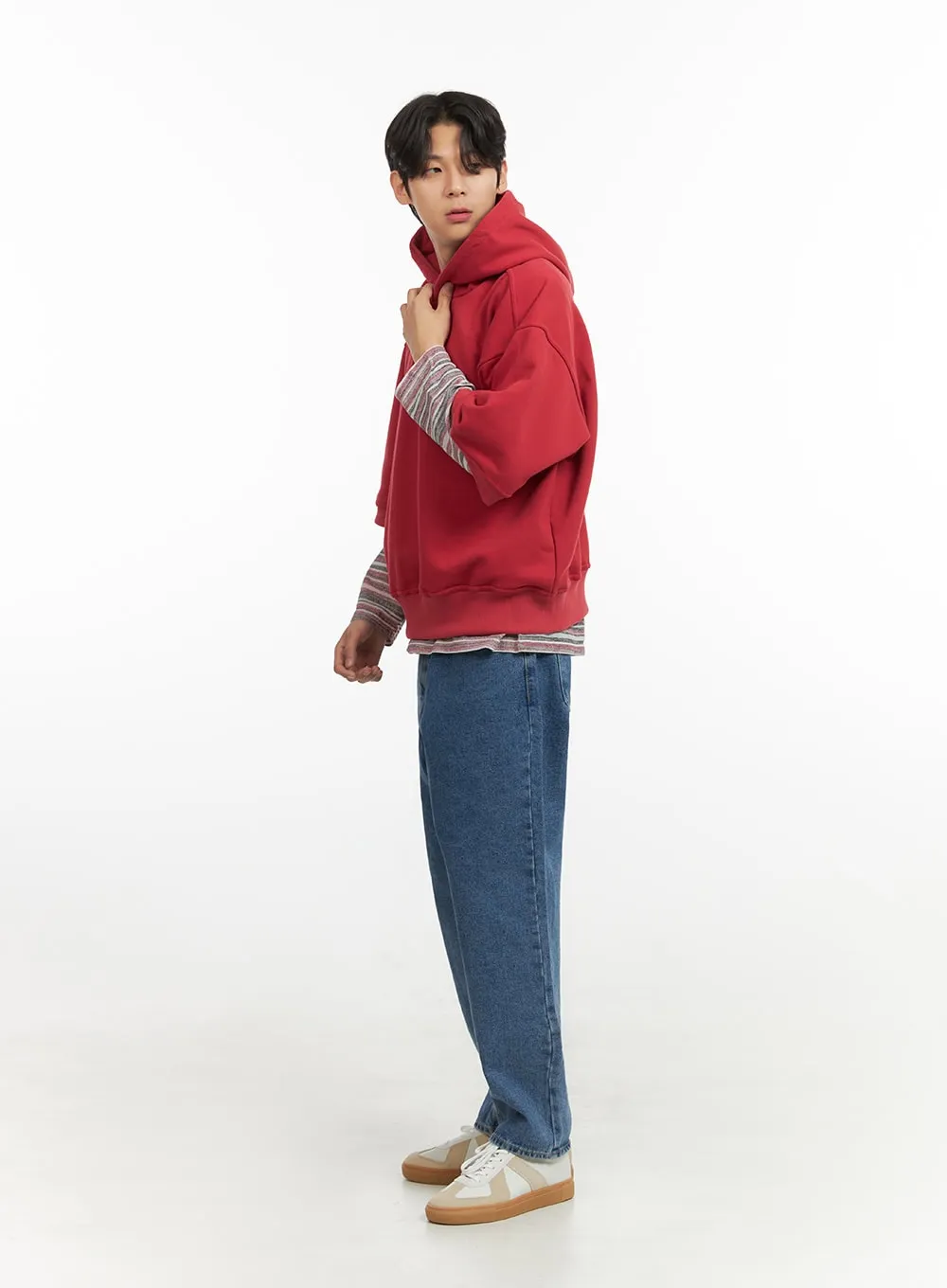 Men's Cozy Boxy Fit Hooded Sweatshirt (Red) IU405