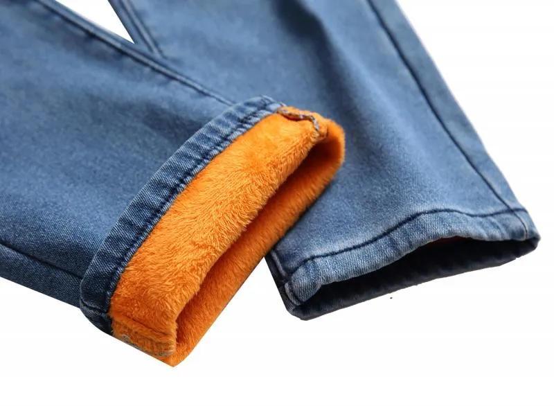 Men's Fleece Warm Jeans Straight Slim Fit Thickened Denim Trousers 33976921L