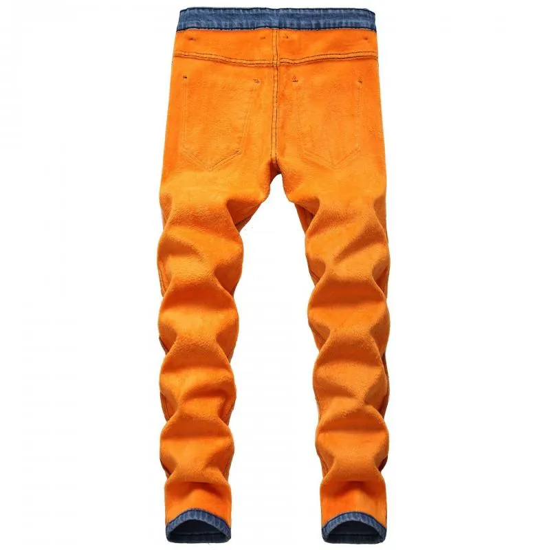 Men's Fleece Warm Jeans Straight Slim Fit Thickened Denim Trousers 33976921L