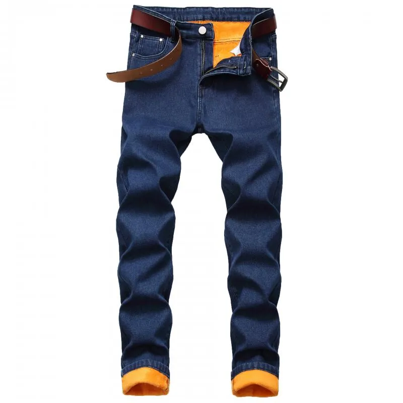 Men's Fleece Warm Jeans Straight Slim Fit Thickened Denim Trousers 33976921L
