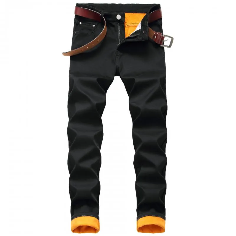Men's Fleece Warm Jeans Straight Slim Fit Thickened Denim Trousers 33976921L