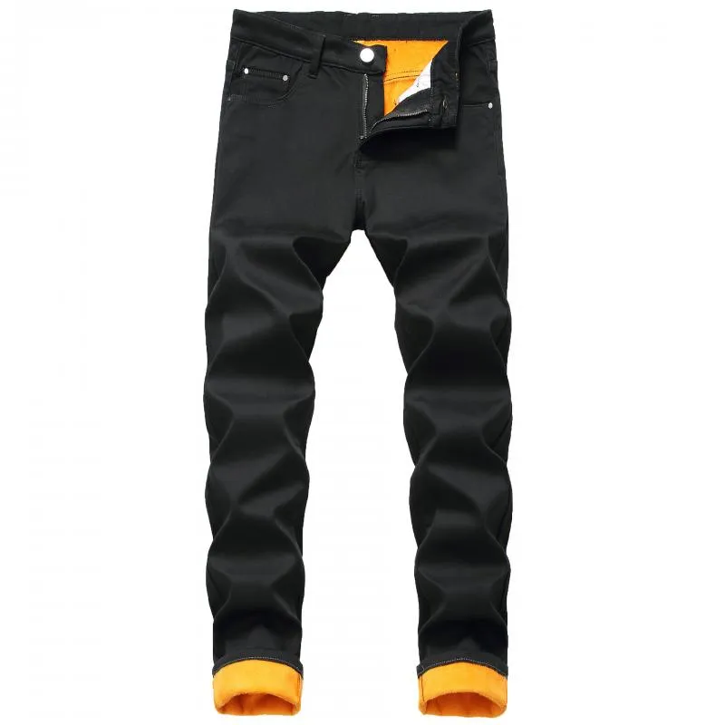 Men's Fleece Warm Jeans Straight Slim Fit Thickened Denim Trousers 33976921L