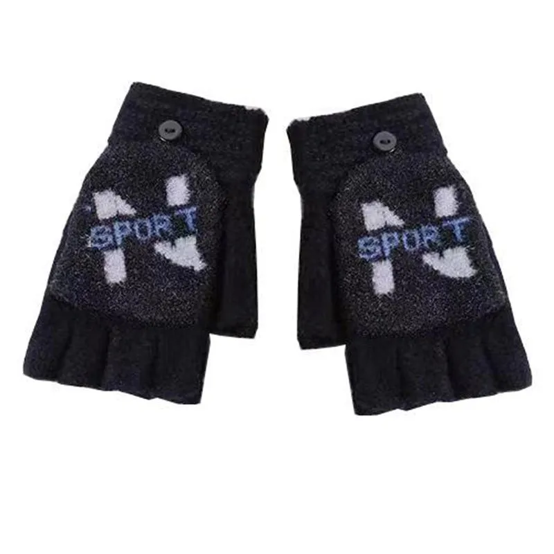 Men's Half Finger Flip Cover Gloves With Cover Cashmere Gloves Knitted Thickened Warm Fleece-Lined Excerpted Gloves