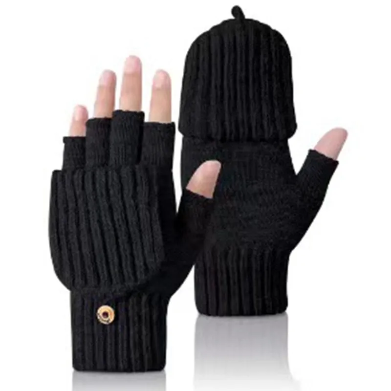 Men's Half Finger Flip Cover Gloves With Cover Cashmere Gloves Knitted Thickened Warm Fleece-Lined Excerpted Gloves