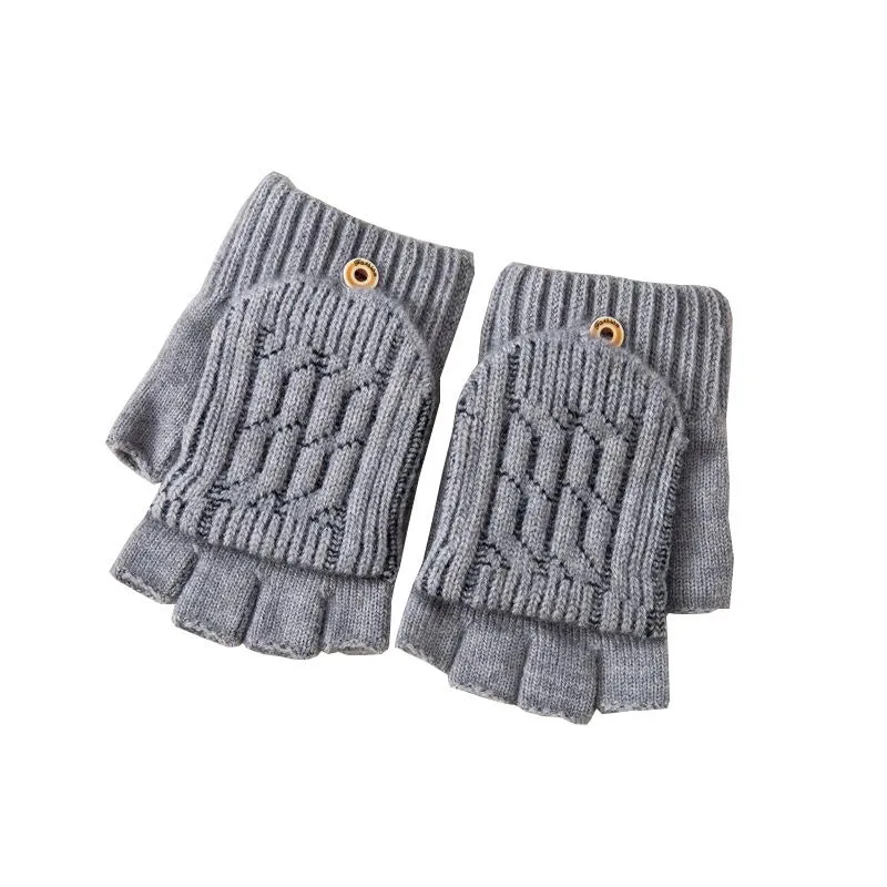 Men's Half Finger Flip Cover Gloves With Cover Cashmere Gloves Knitted Thickened Warm Fleece-Lined Excerpted Gloves