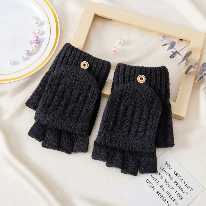 Men's Half Finger Flip Cover Gloves With Cover Cashmere Gloves Knitted Thickened Warm Fleece-Lined Excerpted Gloves
