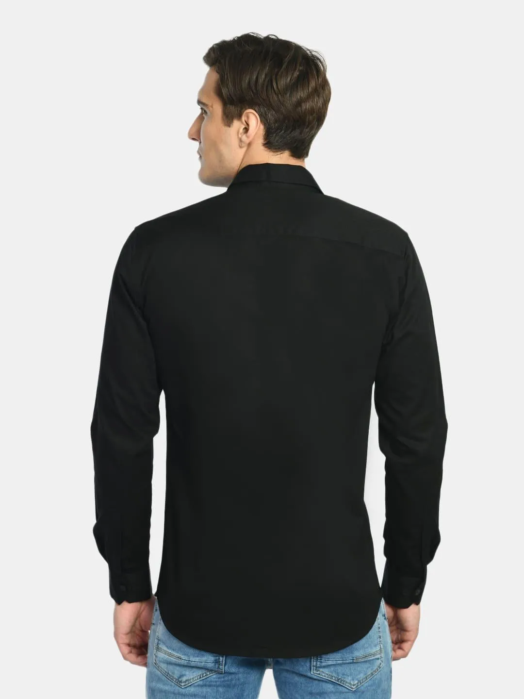 Men's Ink Black Solid Cotton Casual Shirt