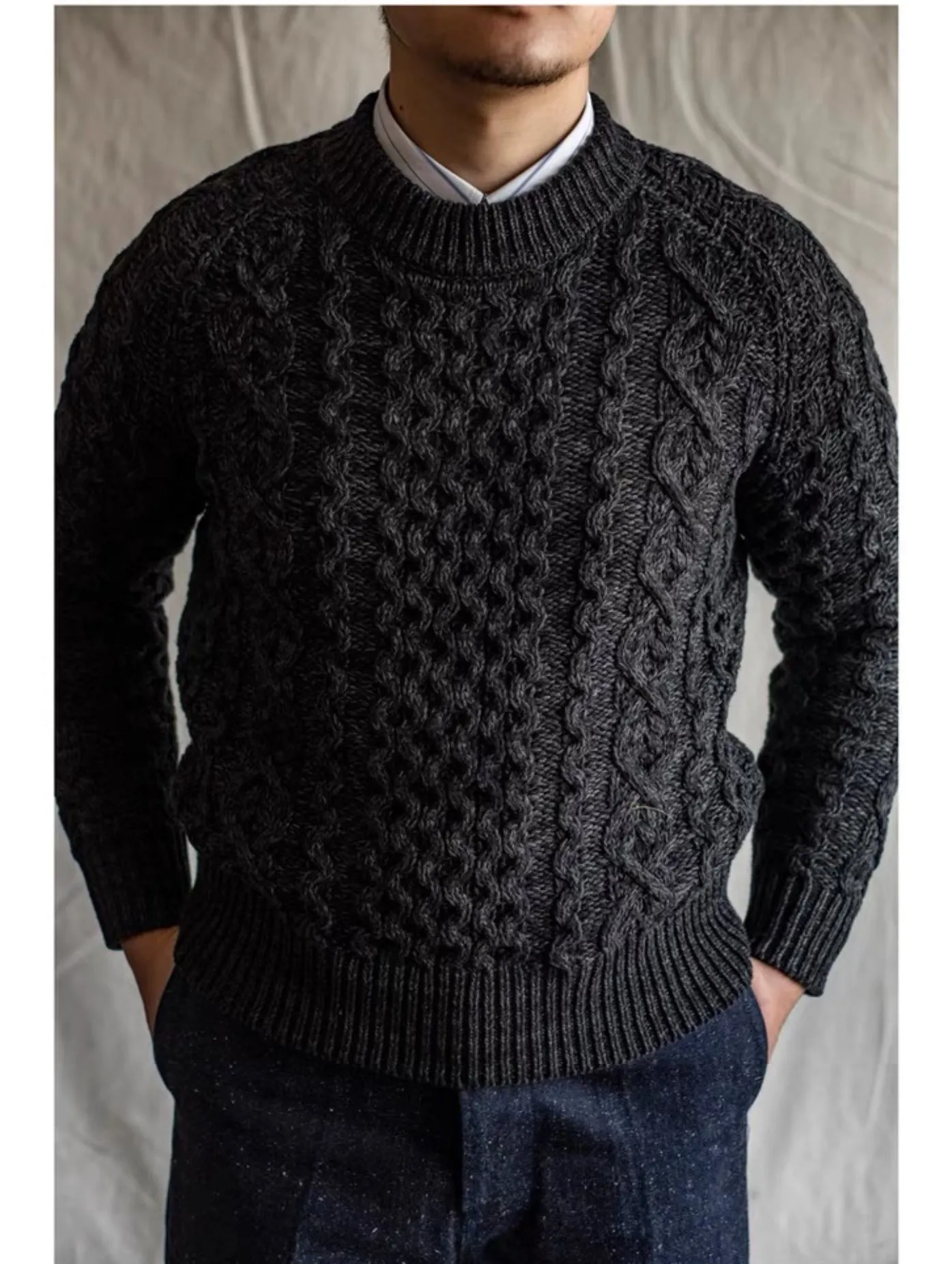 Men's Knitted Lattice Cable Aran Pullover