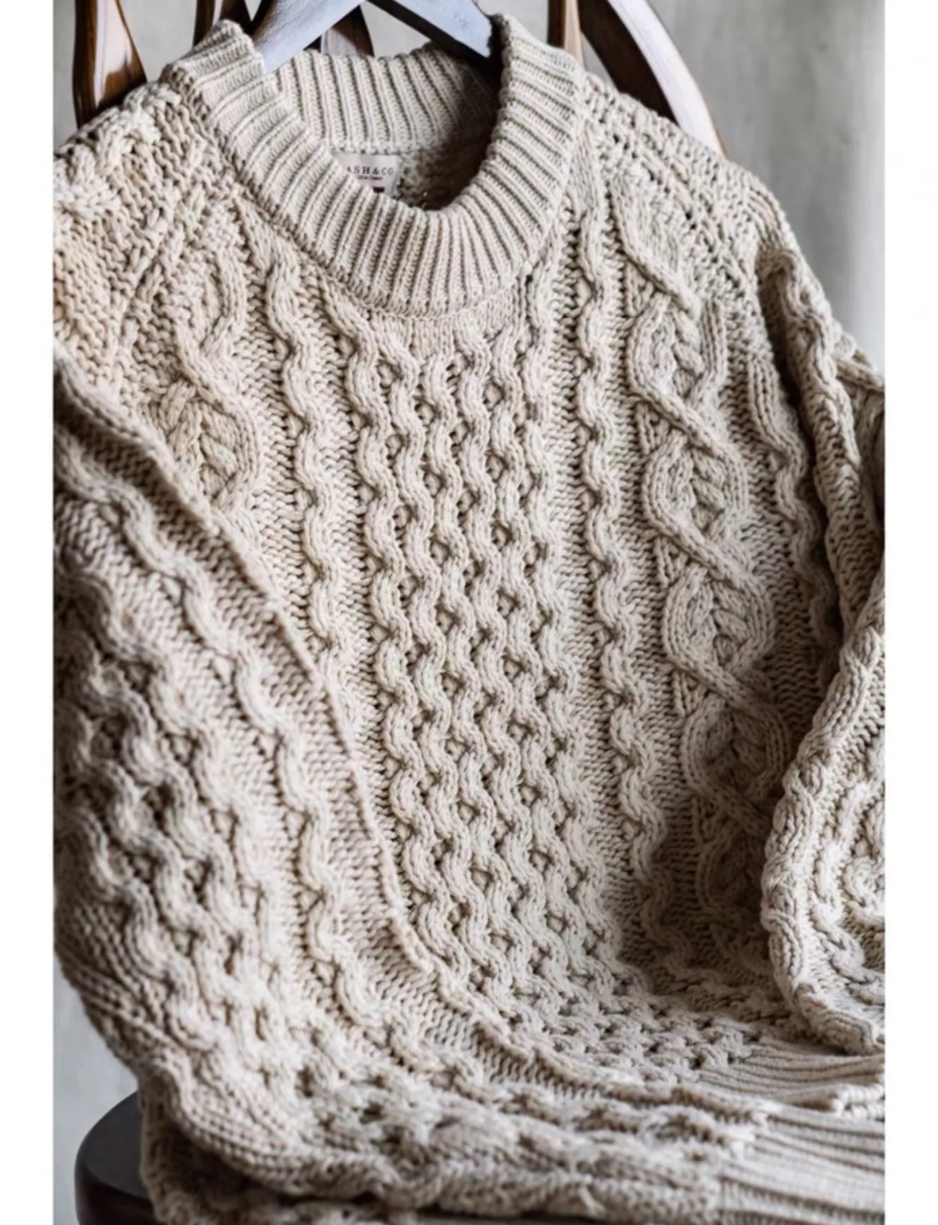 Men's Knitted Lattice Cable Aran Pullover