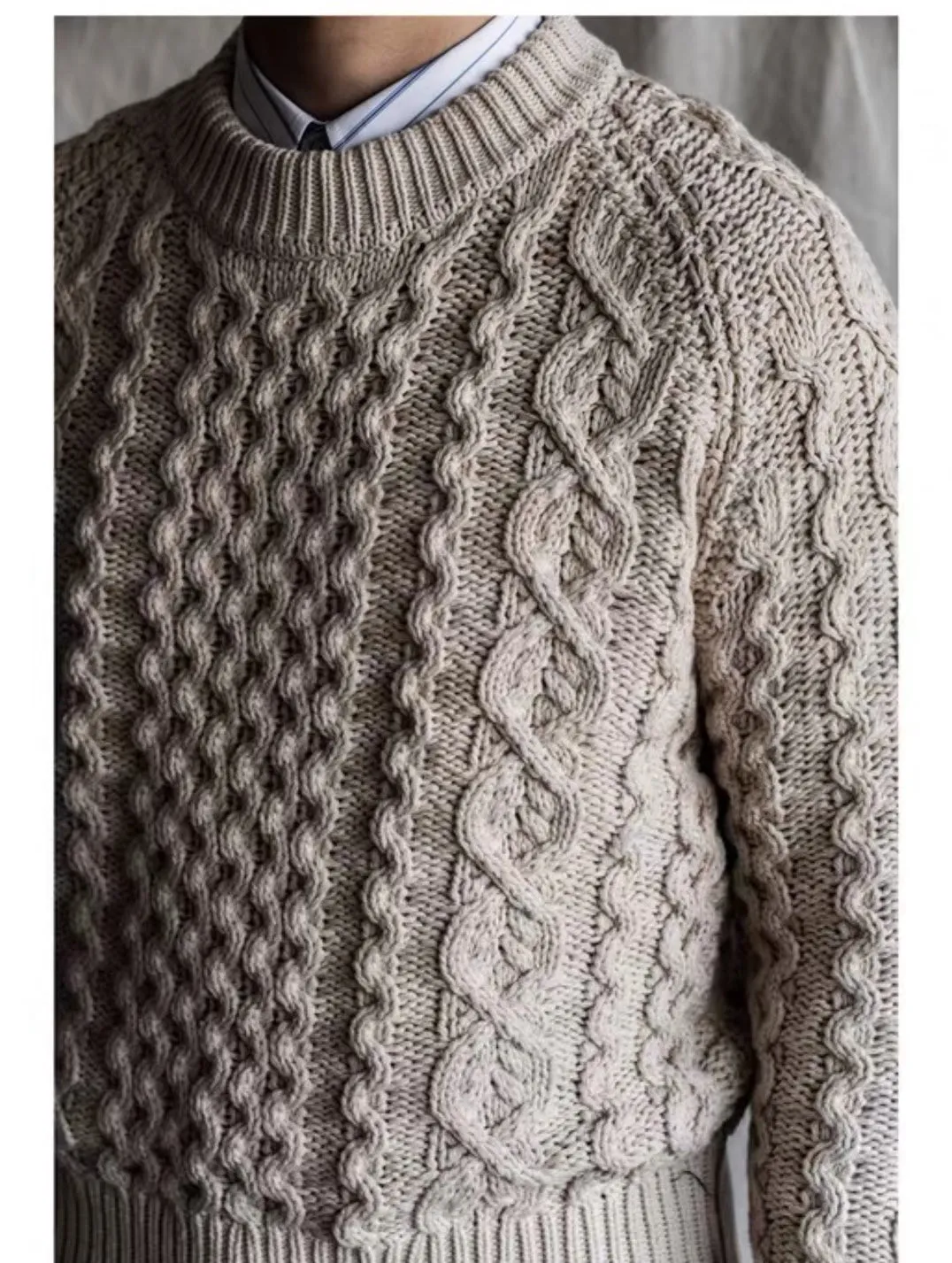 Men's Knitted Lattice Cable Aran Pullover