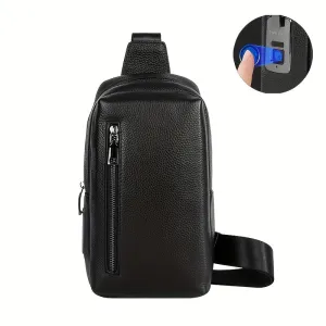 Men's Leather Fingerprint Sling Bag - APS124