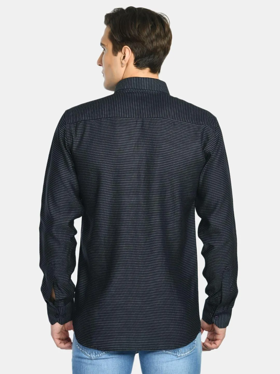 Men's Navy Stripes Cotton Regular Fit Shirt