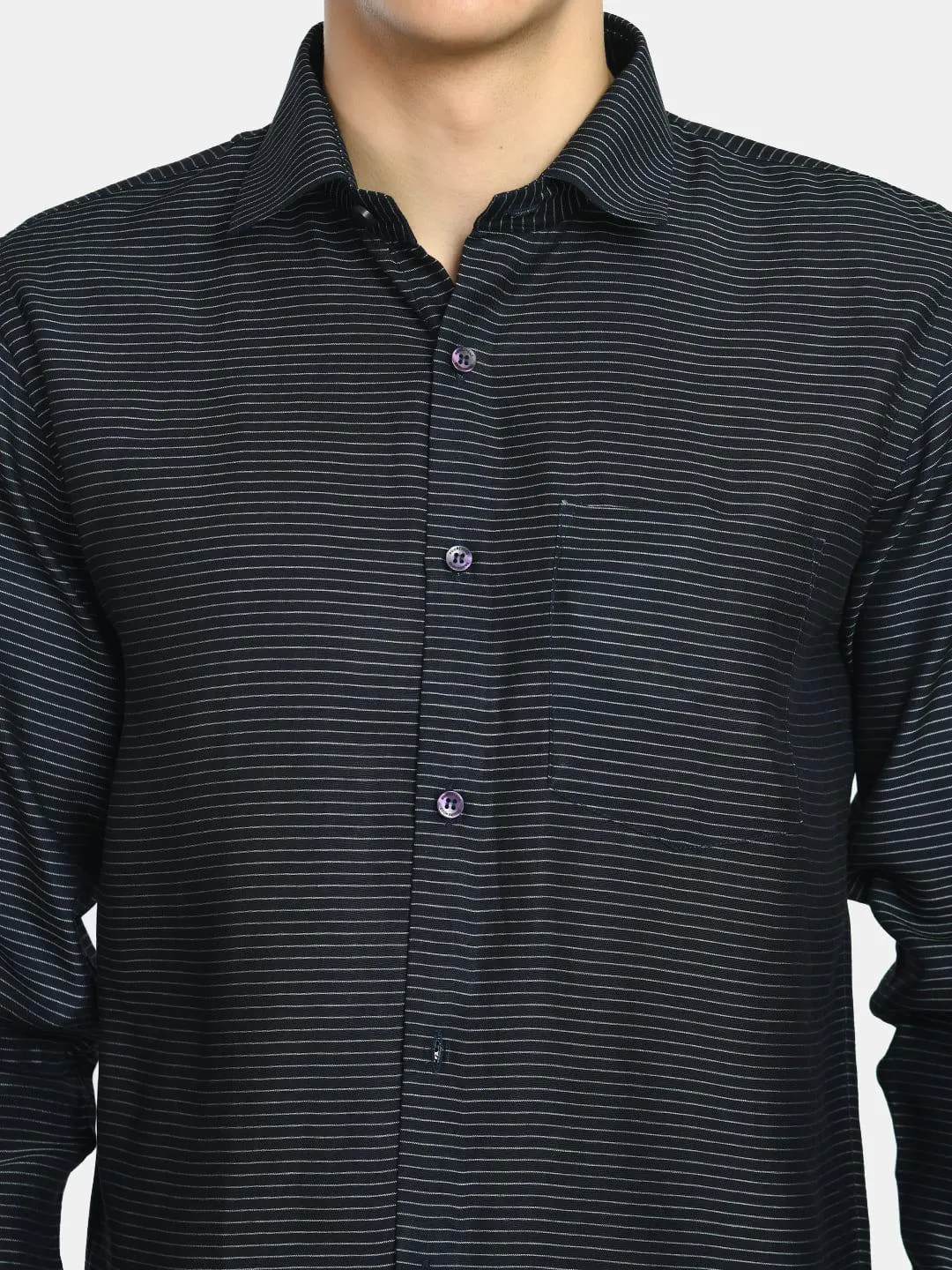 Men's Navy Stripes Cotton Regular Fit Shirt