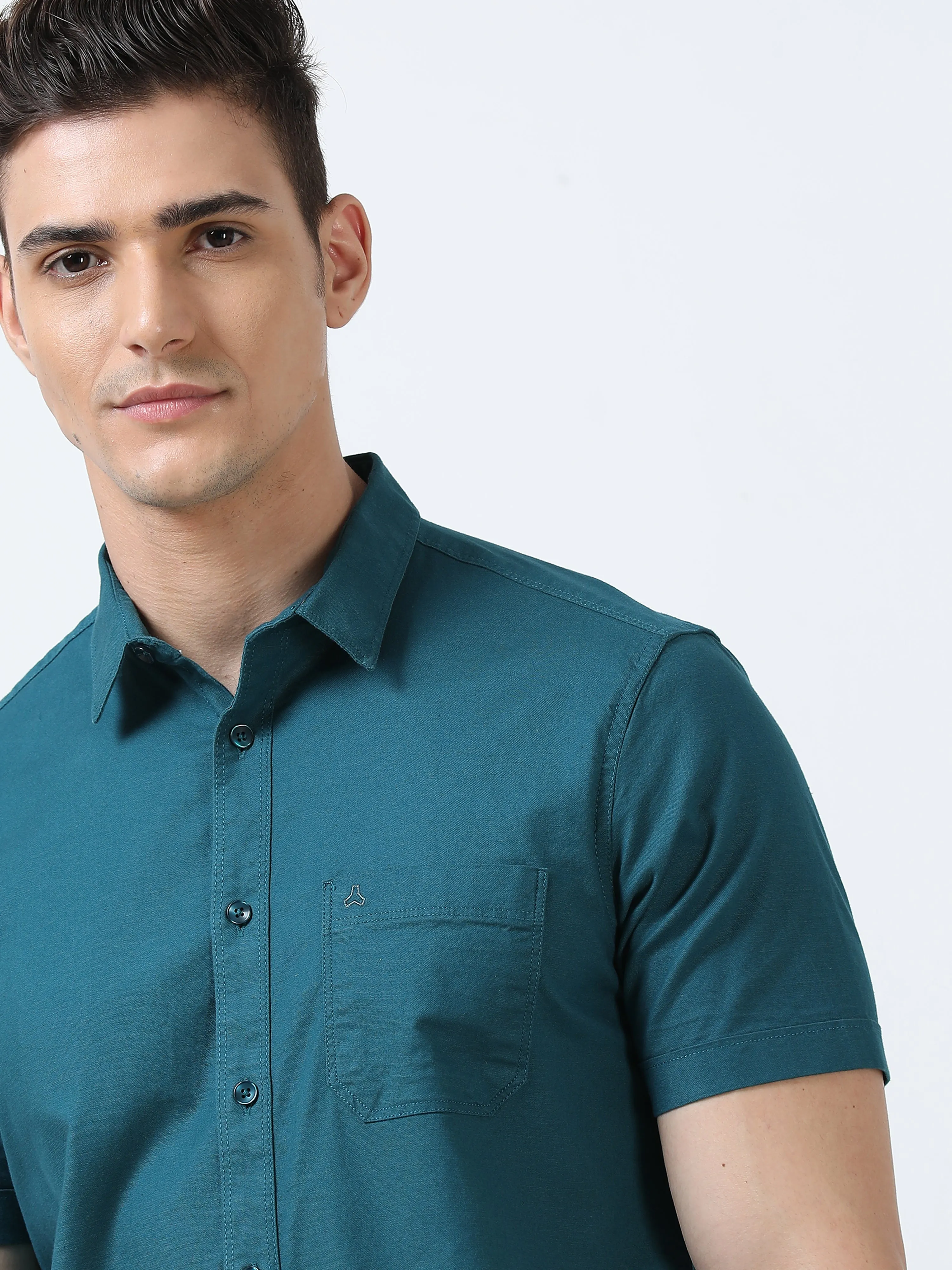 MEN'S P.GREEN-SOLID SLIM FIT SHIRT