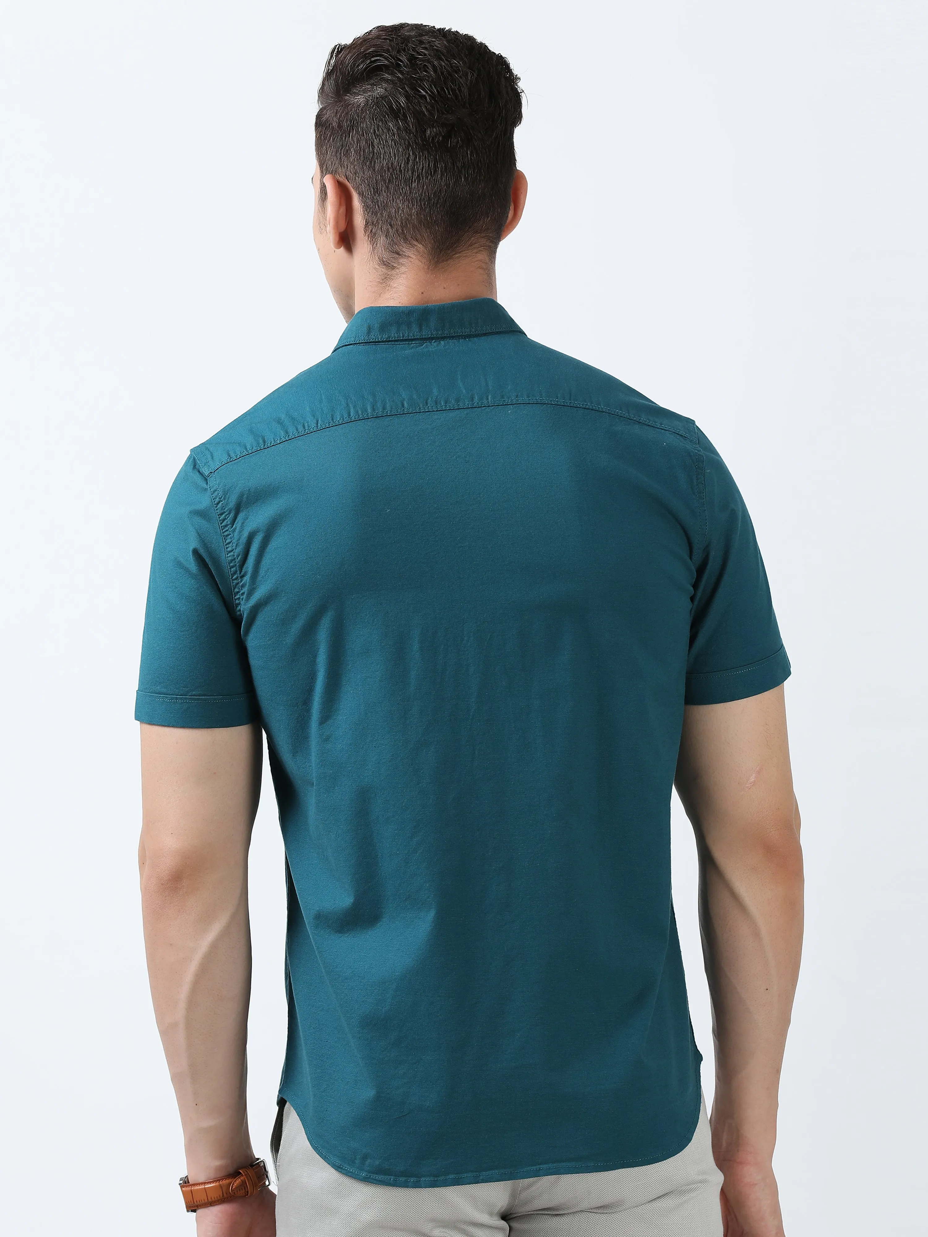 MEN'S P.GREEN-SOLID SLIM FIT SHIRT