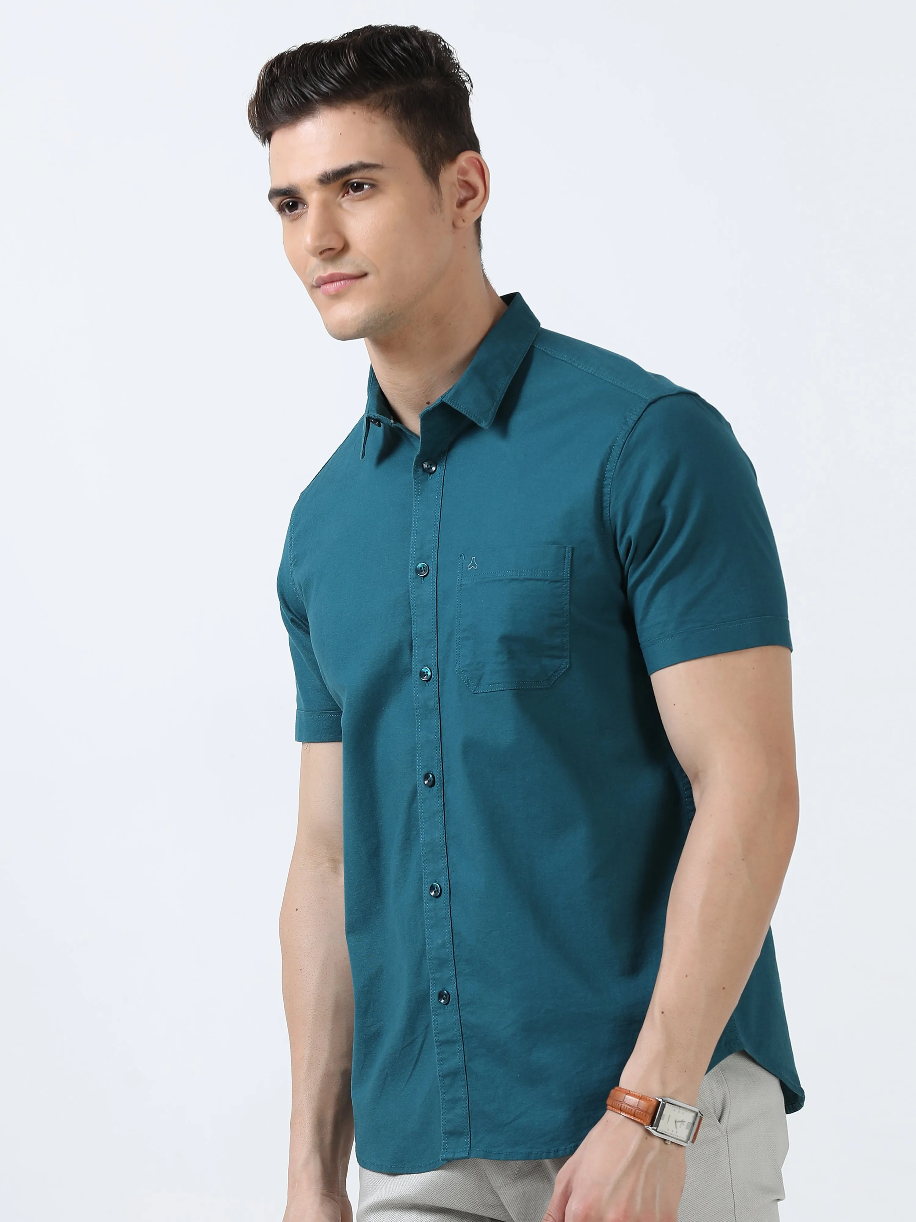 MEN'S P.GREEN-SOLID SLIM FIT SHIRT