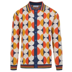 Men's Retro Geometric Pattern Cardigan Vintage 70s Style Long Sleeve Knitwear