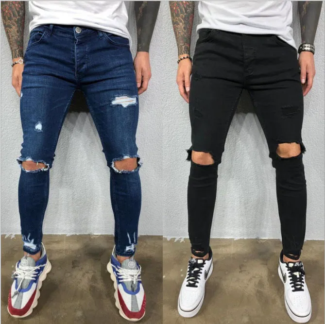 Men's Ripped Stretch Feet Ripped Trendy Fashion Jeans