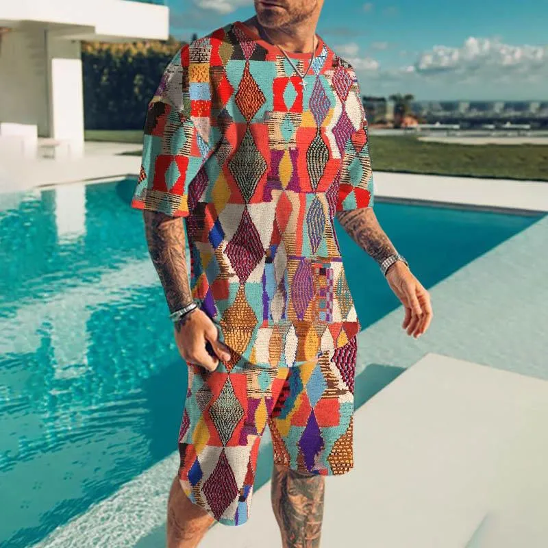 Men's Shorts Short-sleeved 3D Printed T-shirt Casual Suits 03836927YY