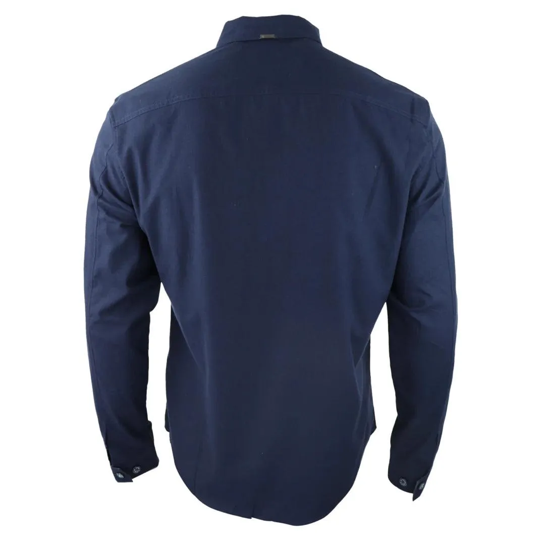 Mens Smart Casual Over Shirt Grey Navy Relaxed Fit Classic Button Down Pockets