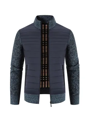 Men's Stand Collar Thickened Colorblock Knitted Jacket