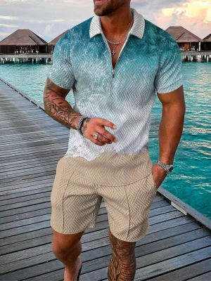 Men's Summer Fashion 3D Printed Short Sleeve Shirt Set