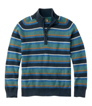 Men's Textured Washed Cotton Sweaters, Quarter Zip, Stripe