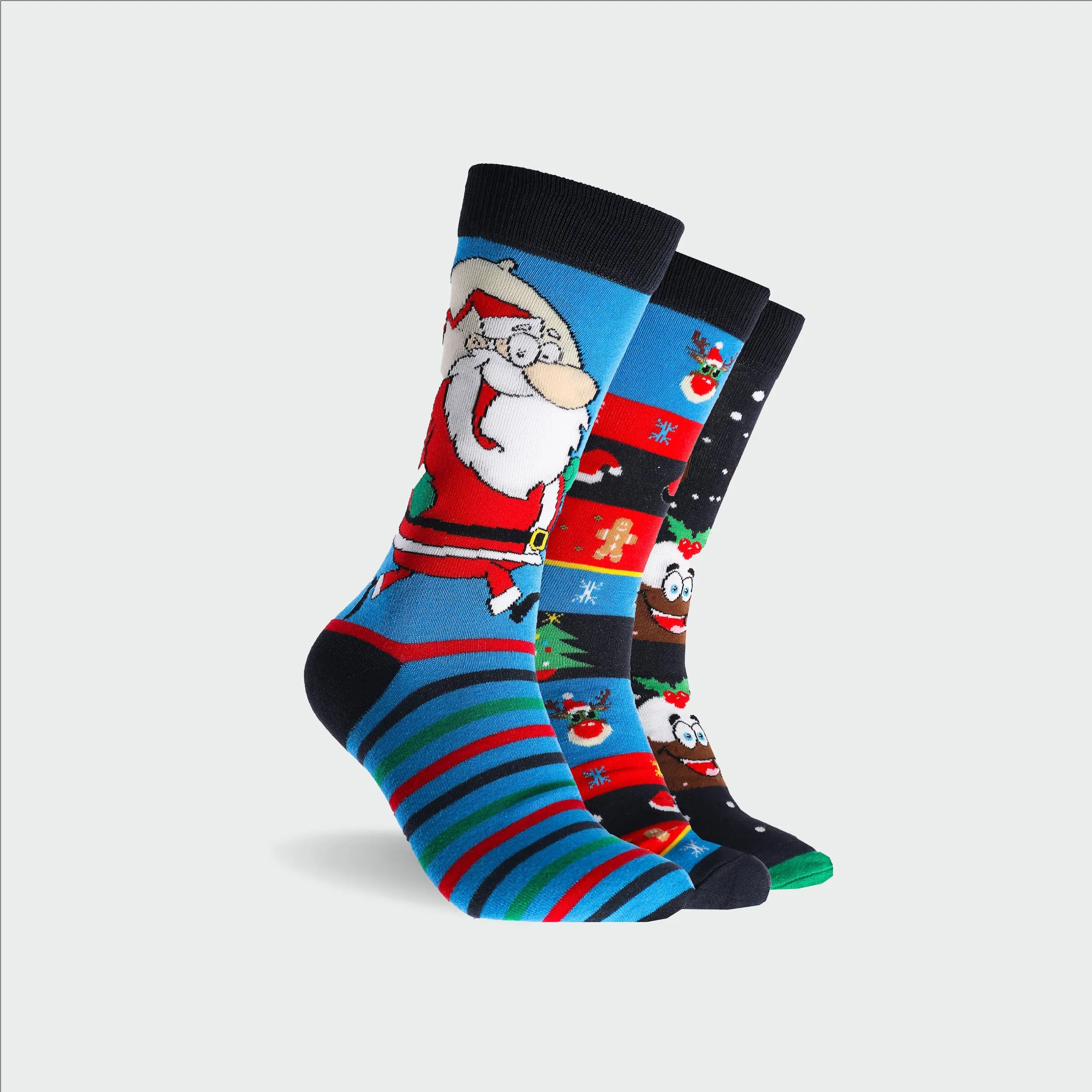 Men's Ugly Christmas Cotton Crew Socks 3 Pack - Blue & Red