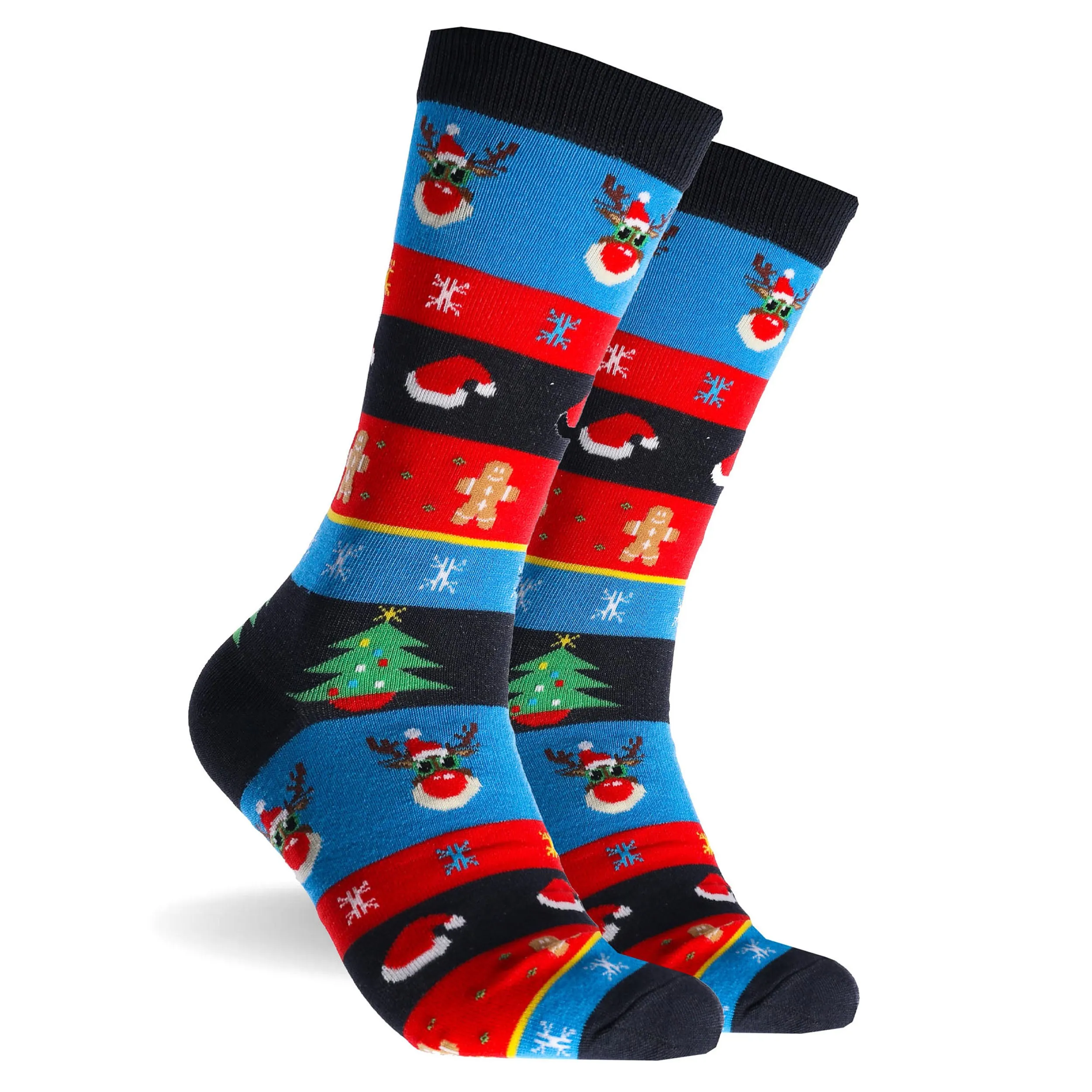 Men's Ugly Christmas Cotton Crew Socks 3 Pack - Blue & Red