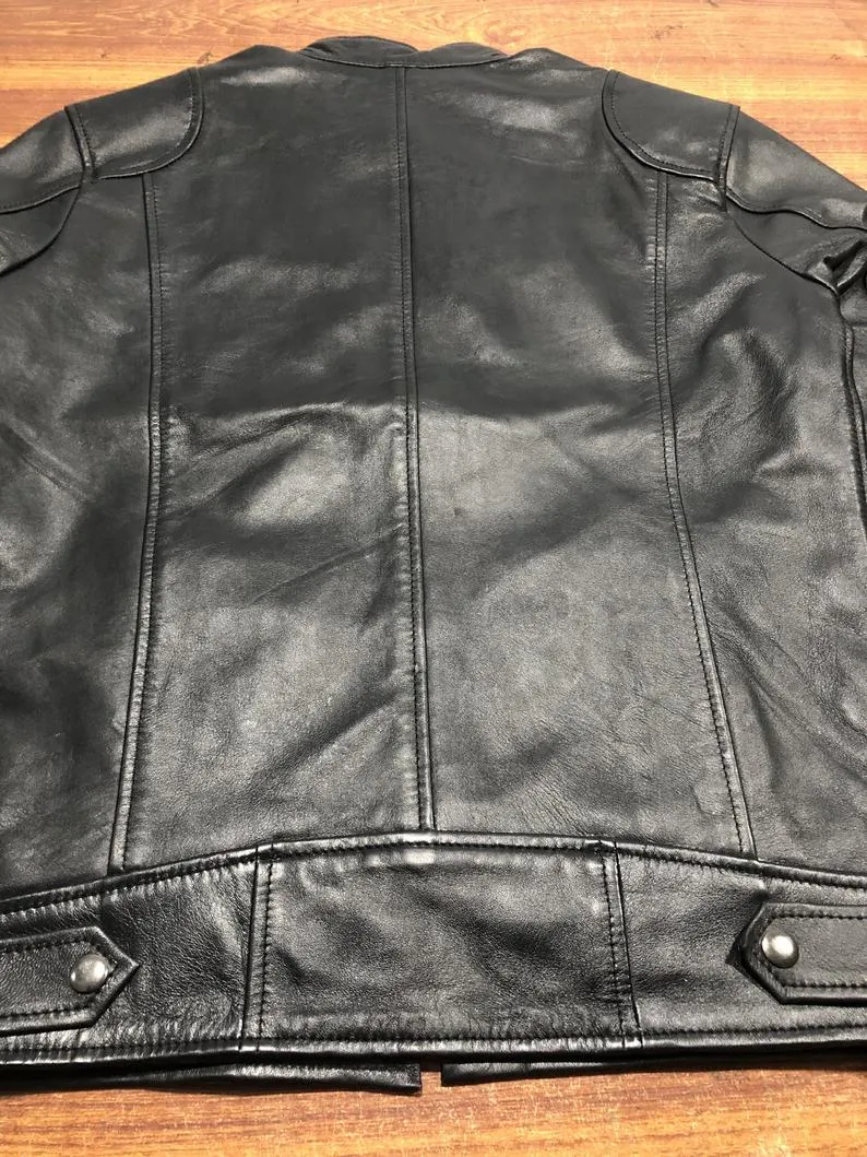 MEN'S VINTAGE CAFE RACER BLACK BROWN GENUINE LEATHER SLIM FIT RETRO BIKER JACKET