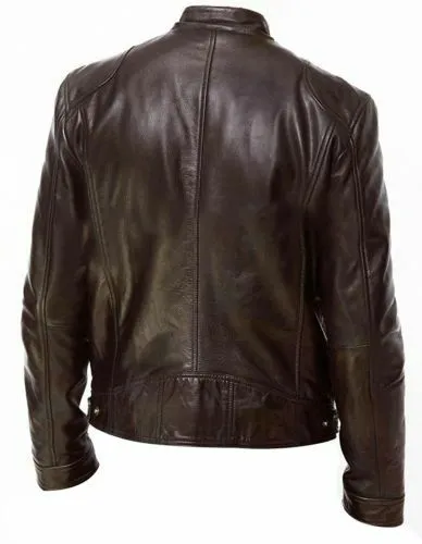MEN'S VINTAGE CAFE RACER BLACK BROWN GENUINE LEATHER SLIM FIT RETRO BIKER JACKET
