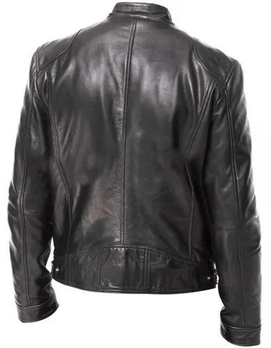 MEN'S VINTAGE CAFE RACER BLACK BROWN GENUINE LEATHER SLIM FIT RETRO BIKER JACKET