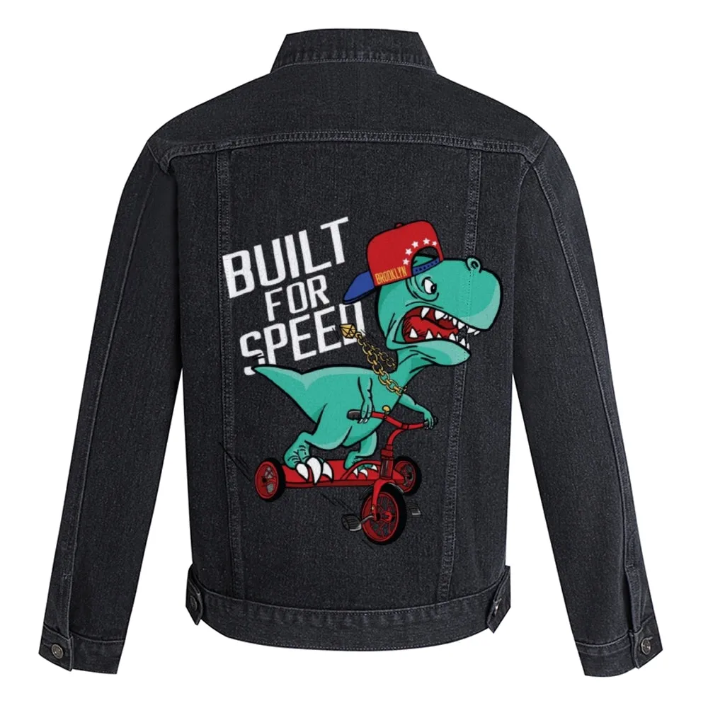 Mens Vintage Cartoon Prints Built For Speed Denim Jacket