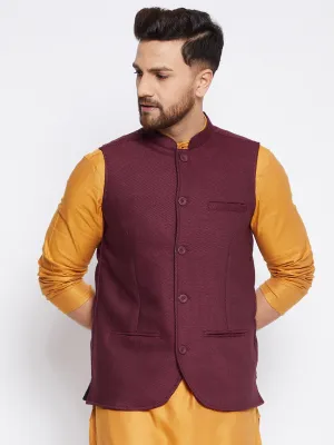 Men's Woven Design Nehru Jacket - Even Apparels