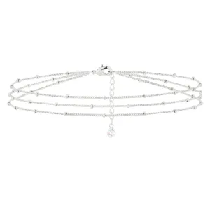 MEVECCO Bracelet for Women Sliver Layered Satellite Chain Bead Sliver Plated Dainty 3 Layer Simple Jewelry