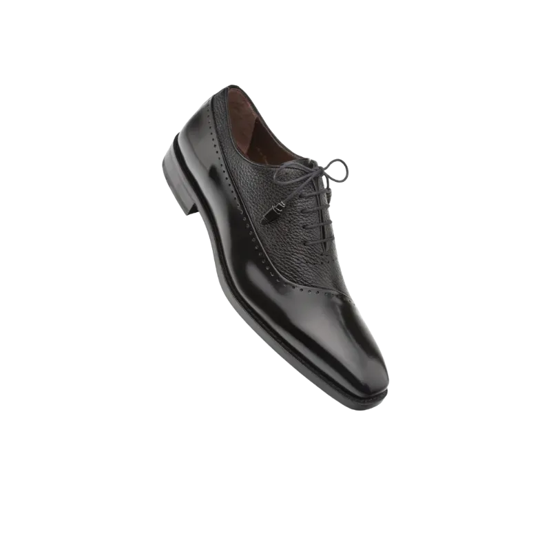 Mezlan Black Men's Dress Lace Up Shoes Two Tone Ostrich Calf Oxford