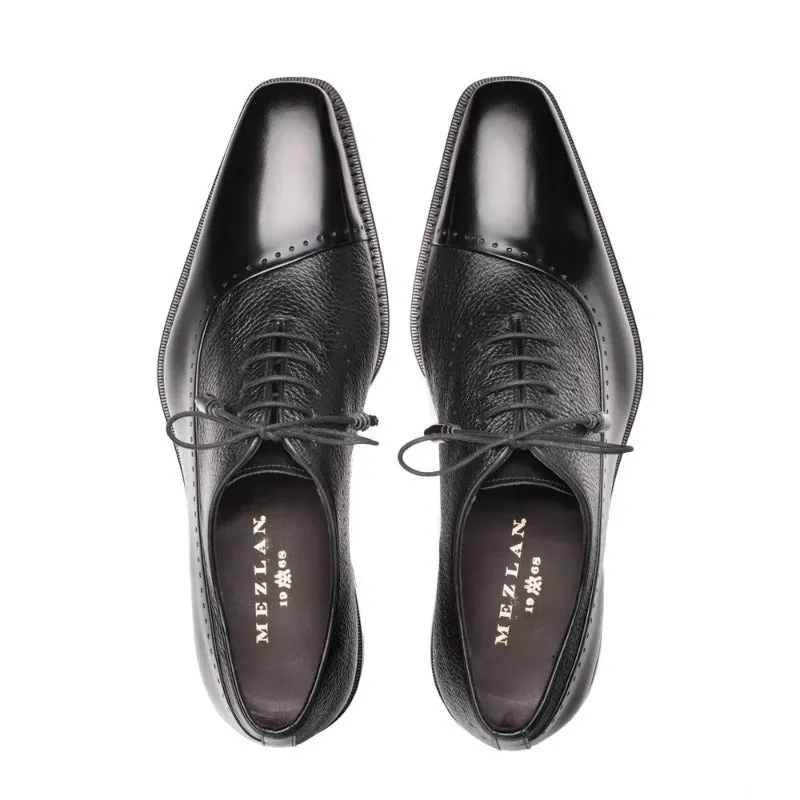 Mezlan Black Men's Dress Lace Up Shoes Two Tone Ostrich Calf Oxford