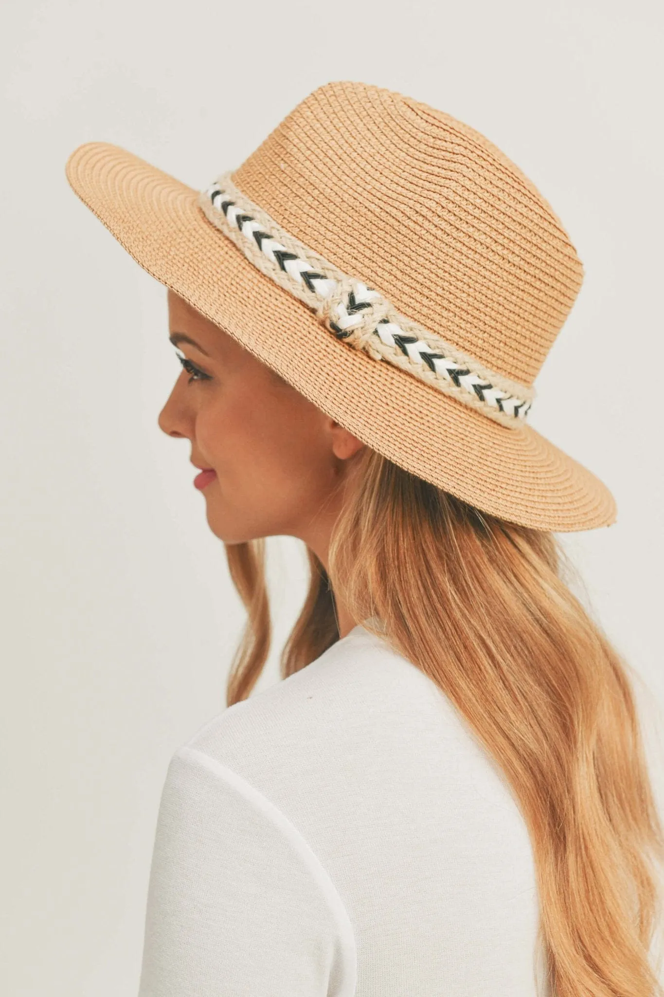 MH0108 Black and White Braided Jute Band Panama Hat