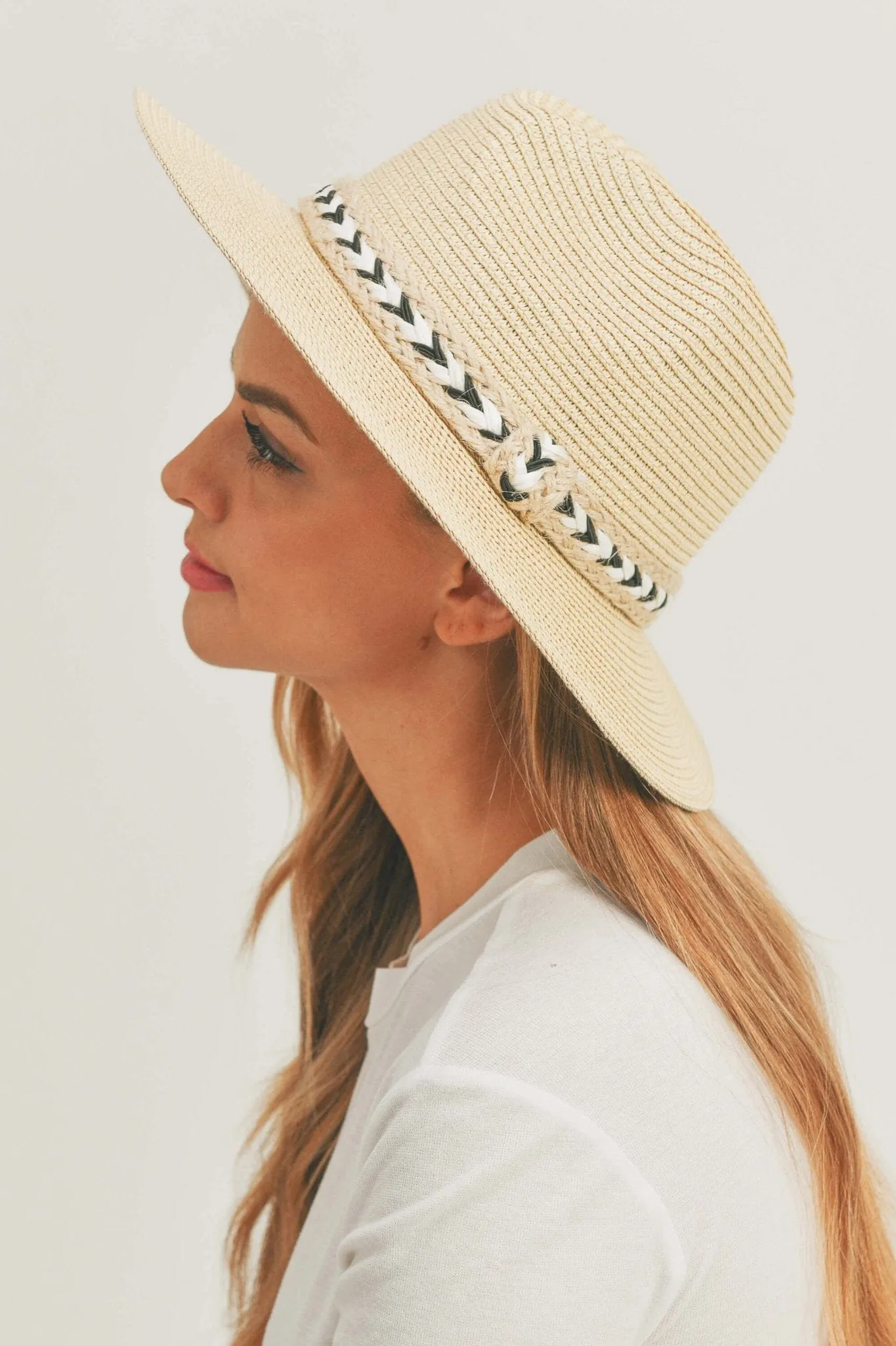 MH0108 Black and White Braided Jute Band Panama Hat