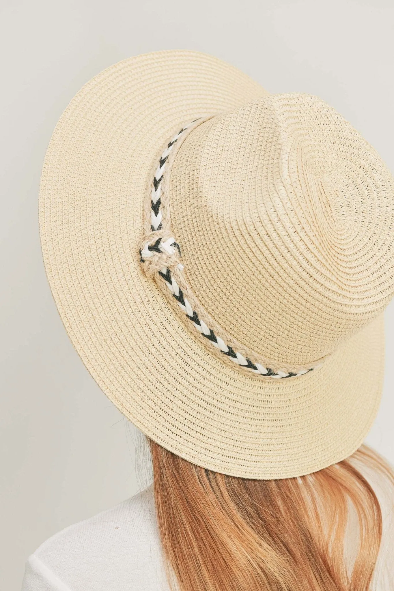 MH0108 Black and White Braided Jute Band Panama Hat